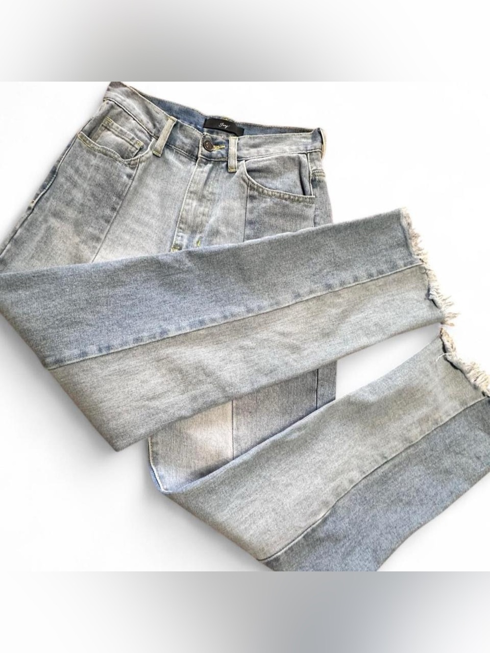 Juny High-Waisted Straight Leg Color Block Blue‎ Cropped Jeans